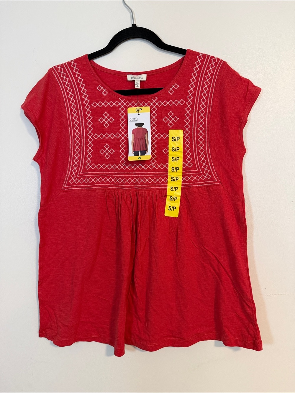 Ella Moss Red Short-Sleeve Embroidered Peasant Top
